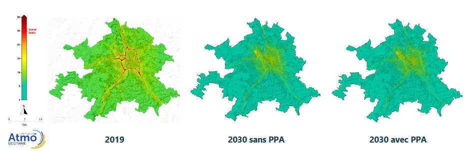 Concentrations de NO2 attendues en 2030 avec PPA